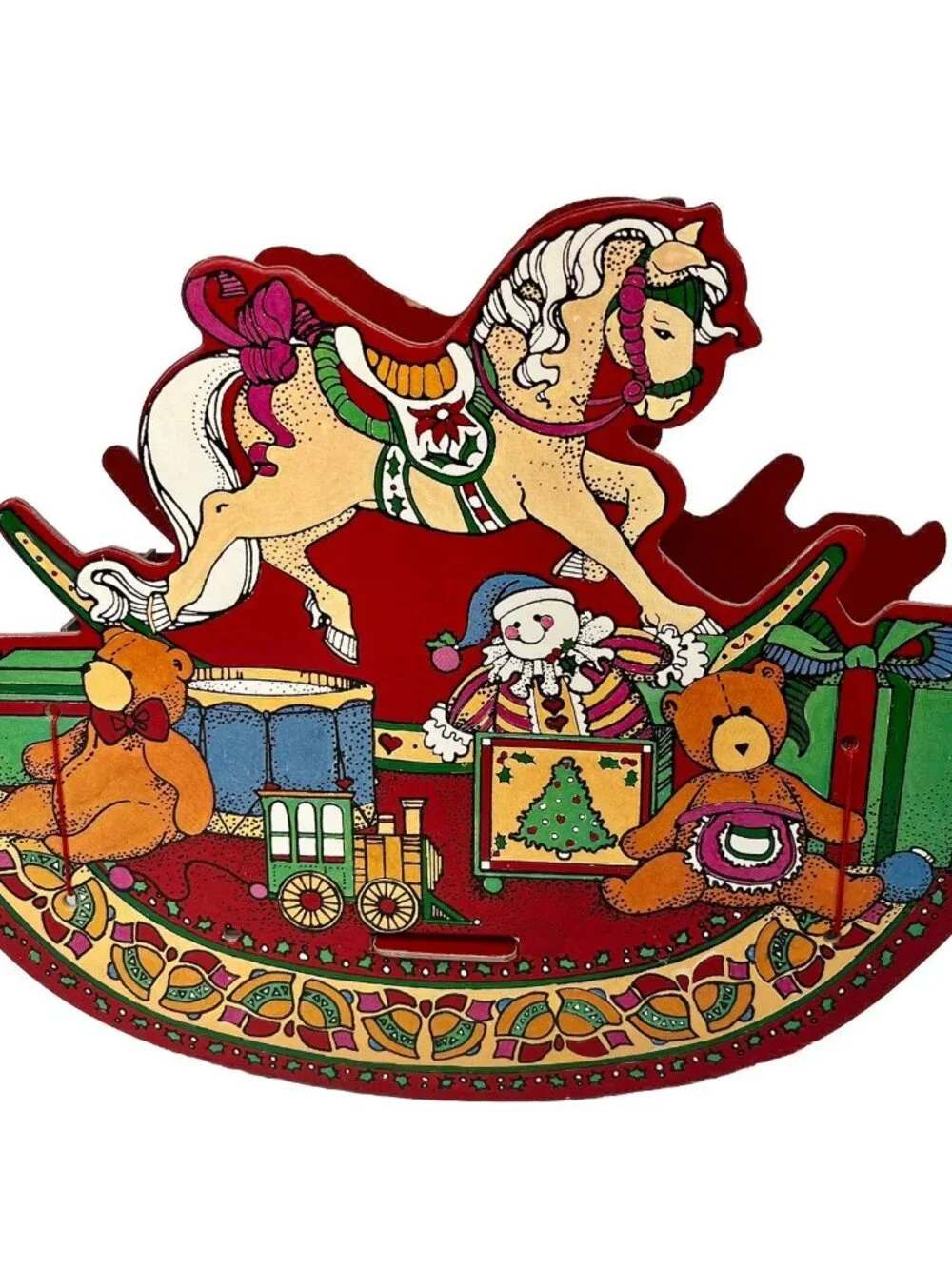 Vintage 1988 ENESCO Christmas Rocking Horse Storage Candy Box Cardboard 10x9”